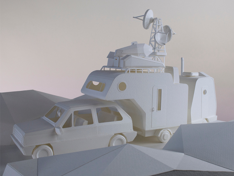 Camper papercraft low poly landscape paper mobile home camper