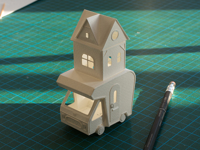 Paper Camper Miniature Sculpture camper craft miniature paper papercraft sculpture van