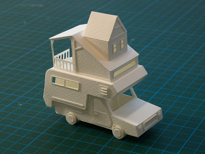 Paper Camper Miniature Sculpture architecture craft handmade model paper papercraft white