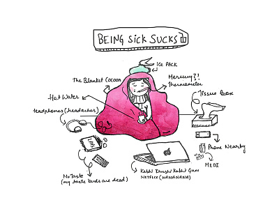 Being Sick Sucks (Illustration) character design doodlemaniac dribbblecommunity illustration illustrator shots thoughts vector watercolor