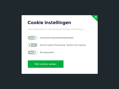 Cookie settings cookies overlay radio buttons stroopwafels