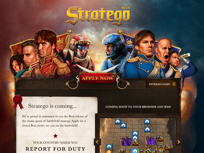 Stratego blue button cta game header interface michael bay red website