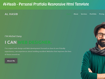 al-hasib-personal-portfolio-html-landing-page-template- animation branding design icon illustration illustrator logo minimal typography vector website