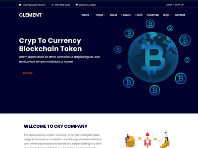 Clement -ICO Bitcoin & Cryptocurrency Website Template. animation branding design flat logo minimal typography website