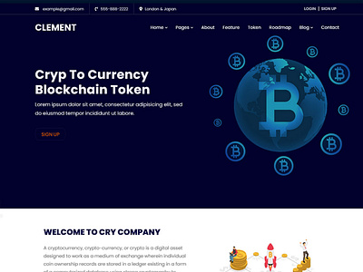 Clement -ICO Bitcoin & Cryptocurrency Website Template.