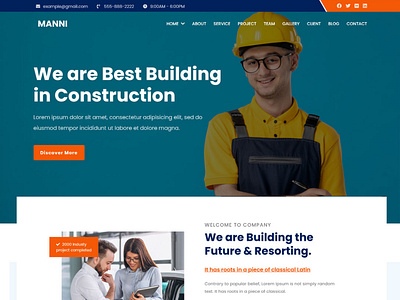 Manni - Construction Company Landing Page Theme animation branding design typography website