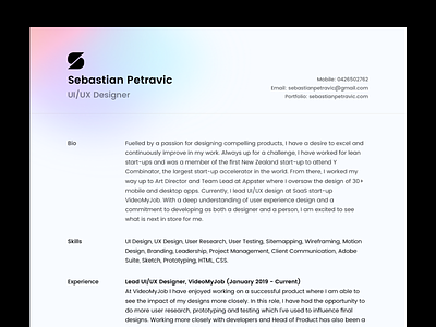 New Resume clean cv gradient logo minimal modern personal brand resume sleek