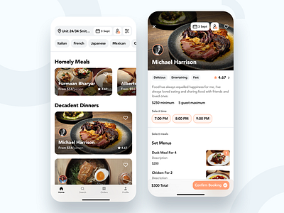 Book a Chef App app clean food fun minimal mobile modern restaurant simple ui ux