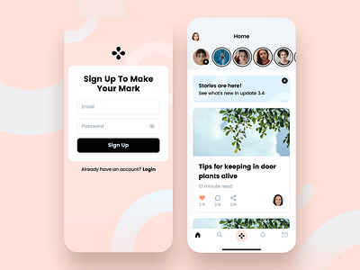 Article app app clean feminine minimal mobile modern rose sign up simple soft ui ux