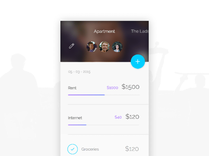 Grouptrack Adding Expense ae animation app colorful gif mobile ui ux