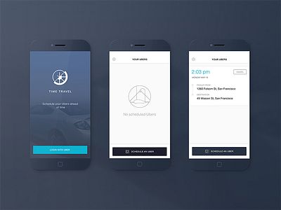 Time Travel App app clean dark empty state login modern schedule uber ui ux