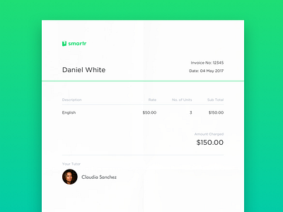 Smartr Invoice clean document invoice minimal modern paper school tutor