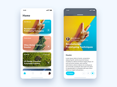 UI Challenge - Article app app card cards challenge clean color colorful design fresh fun ios iphonex minimal modern simple typography ui ux