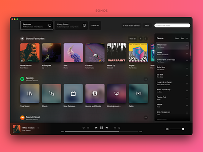 Sonos - Ui Challenge - Redesign black case study clean dark desktop app gradient itunes mac app minimal modern music redesign simple spotify streaming ui ui challenge ux