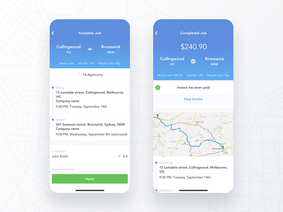 Trucking App - Job Details app clean delivery invoice ios map minimal modern simple transport travel truck ui ui ux design ux