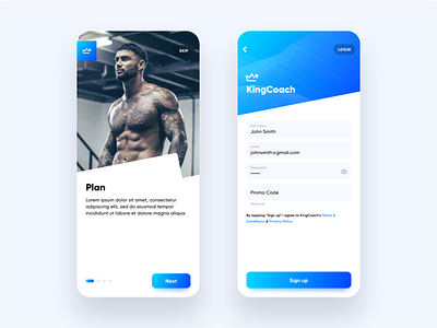 Kingcoach app clean crown design excercise fitness gym king minimal modern simple tracker ui ux weight lifting