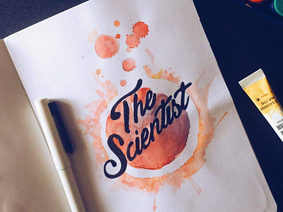 The Scientist creative handdrawn illustration watercolor typography