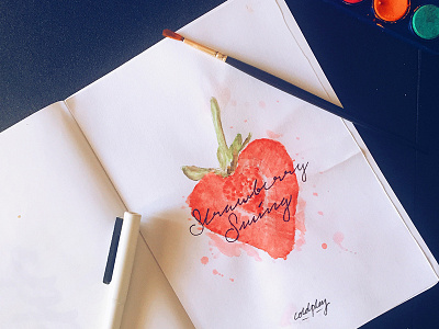 Strawberry Swing handdrawn watercolor typography illustration