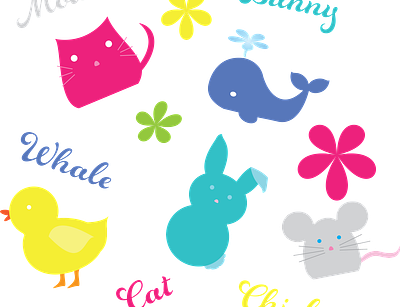 Kid's Characters baby baby shower blue bright bunny cat chick colorful fabric design illustration kids mouse pattern vector vibrant whale