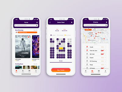 Cinetix - Cinema Ticket Booking App booking app case study cinema cinema app mobile app design mobile ui movie app purple ticket app ticket booking ui ux ui design
