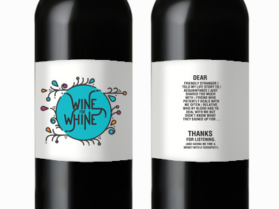 wine for whine bottle branches floral flourishes illustration label leaves logo type typography whine wine