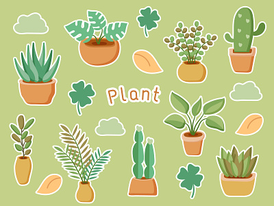 Plants Nature - Sticker cactus cute cute plants design floral flower pot graphic design green icon icon set illustrator modern style nature plant icon plant pot plant sticker plants simple sticker vector