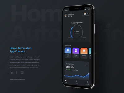 Dark Mode for Home Automation UI android app clean design flat ios minimal typography ui ux web