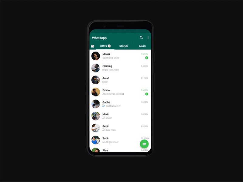 WhatsApp dark mode switch 2019 android app clean dark ui flat type typography ui user interface ux vector
