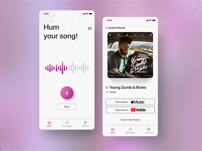 Hum Recognition App android app app audio behance colors design dribbble illustration ios app minimal morden music app typography ui ux uxdesign voice recognition