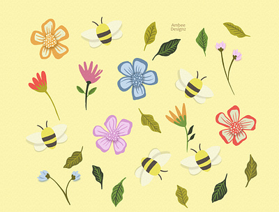 Bees & Flowers design illustration minimal