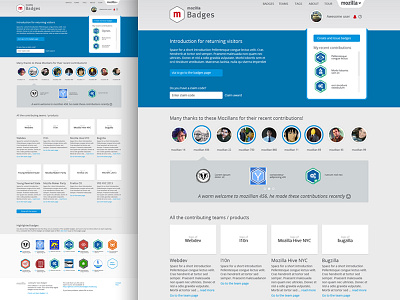 Mozilla: badges site refresh, Home Page badges clean data visualisation design interactions layout mozilla badges navigation site ui ux web