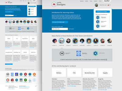 Mozilla: badges site refresh, Home Page