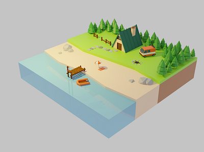 Low Poly Scene beach blender building house illustration isometric logo low poly low poly art low poly house lowpoly