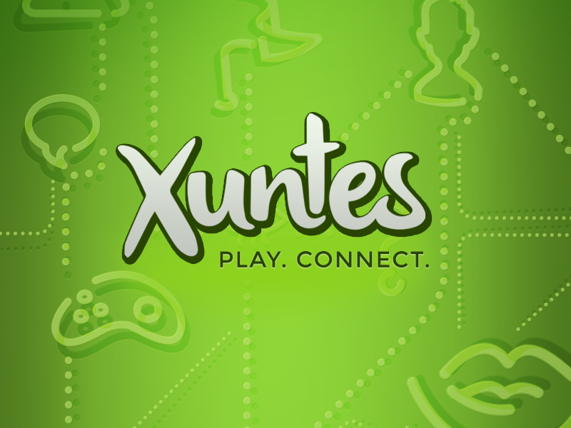 Branding social gaming app ui app social logo green playfull xuntes play connect branding icons background fresh happy logotype