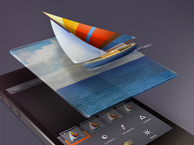 Layrs App 3d 5 app boat buttons colors complex emonstration interface ios iphone layered layers ocean sail sea ui ux visualization