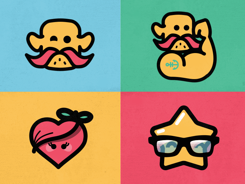 Mascot - Flat characters cartoon vector illustration character heart star power mustache color flat
