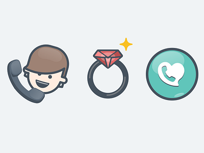 New icons for a cool dating app - coming soon! app call dating diamond flat happy heart icon illustrated phone ring smile
