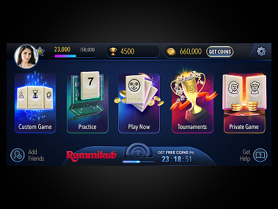 Rummikub Game 3d app art bet cards game menu mobile ui ux