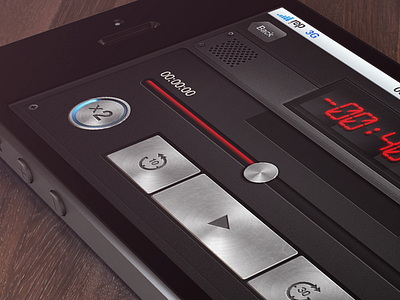 Audio Player screen For iOS button digital ios iphone5 knob led metal pause play player polished screen screw scrollbar ui ux