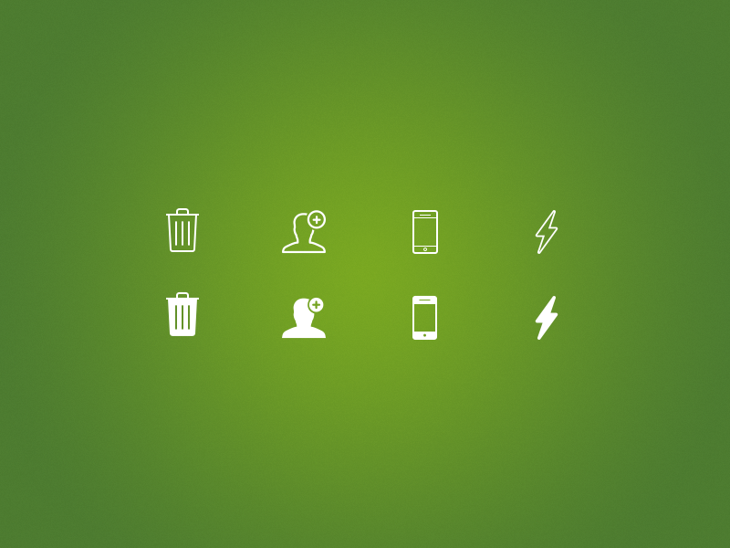 Line Icons glyph iphone ios icon icons flash smartphone trash line icons add user green white