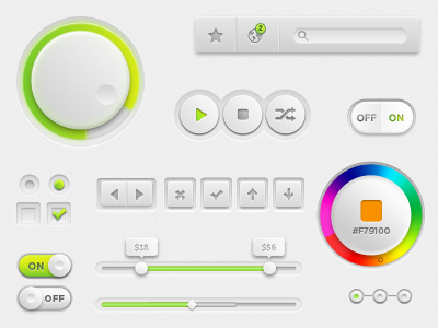 Lime/White UI checkbox color colorpicker control favorite gray green handle knob lime notification off on onoff picker progress radiobutton scroll scrollbar search switch tooltip ui ux volume wheel white