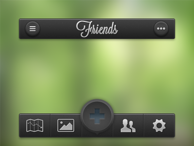 iPhone App UI iphone app ui button icon parts green gray black white dark friends map picture settings more list add @2x retina