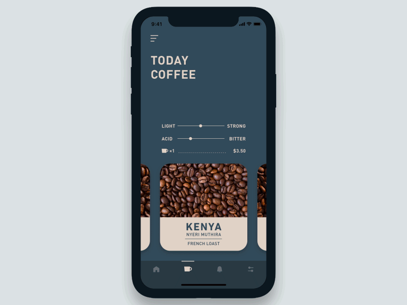 Coffee Order App Concept / Adobe XD Auto-animate
