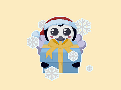 Sticker penguin and gift