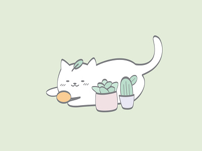 orange cactus cat cute flat fun illustration pastel plants succulents