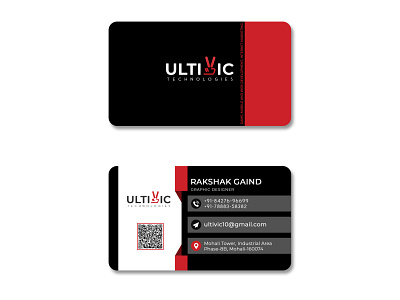 Visiting Card for Ultivic Technologies app black brand branding card company design graphic design illustration logo minimal red ui visiting visting card
