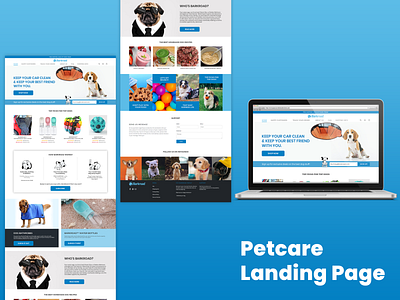 Pet Care Landing Page blue branding care design dog food graphic design illustration minimal pet shopify typography ui vector website wordpress