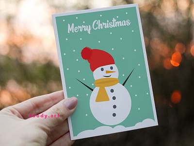 Cute Snowman Christmas Card in green