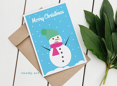 Cute Snowman Christmas Card in blue 3d animation branding christmas card christmas gift christmas greeting card design graphic design greeting card illustration illustrator logo motion graphics pdf printable printable card ui ux vector web