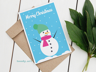 Cute Snowman Christmas Card in blue